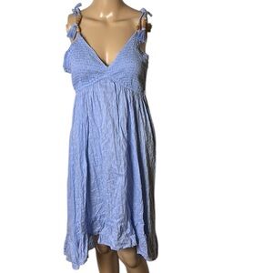 Halter smocked eyelet dress ,Sm, Cotton,frill,tassels,wooden beads,cottagecore
